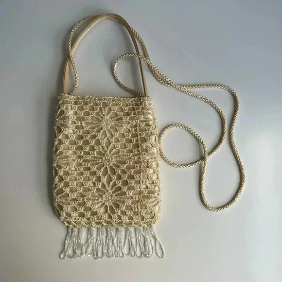 La Regale Handbags - La Regale crochet over satin with beaded detail mini bag